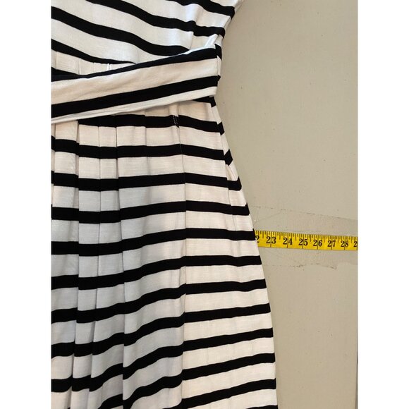 Striped Black & White Chaps Belted Short Sleeve Dress XL - Picture 9 of 11